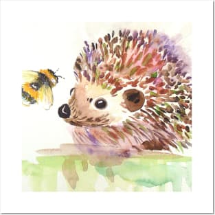 Cute little Hedgehog and a bumble bee Posters and Art